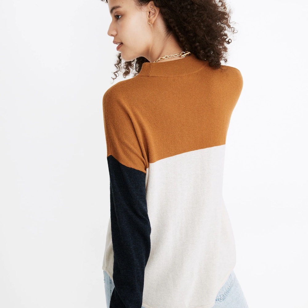 Madewell Ashbury Mockneck Sweater colorblock - Brown, Cream, and Navy - Picture 3 of 10